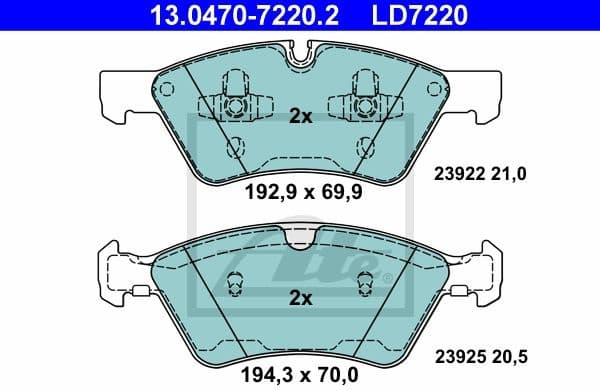 Brake Pad Set, disc brake ATE Ceramic 13.0470-7220.2