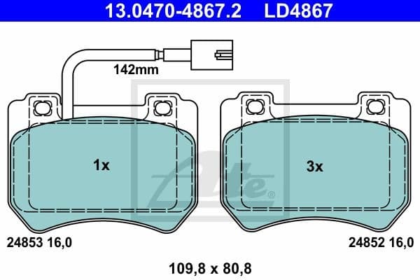 Brake Pad Set, disc brake ATE Ceramic 13.0470-4867.2