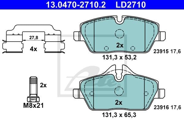 Brake Pad Set, disc brake ATE Ceramic 13.0470-2710.2