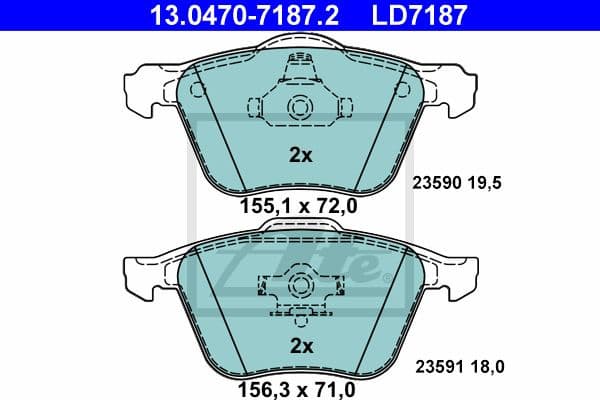 Brake Pad Set, disc brake ATE Ceramic 13.0470-7187.2