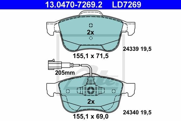 Brake Pad Set, disc brake ATE Ceramic 13.0470-7269.2