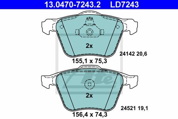 Brake Pad Set, disc brake ATE Ceramic 13.0470-7243.2
