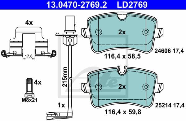 Brake Pad Set, disc brake ATE Ceramic 13.0470-2769.2