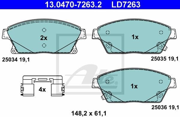 Brake Pad Set, disc brake ATE Ceramic 13.0470-7263.2
