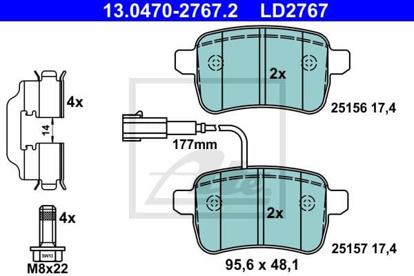 Brake Pad Set, disc brake ATE Ceramic 13.0470-2767.2