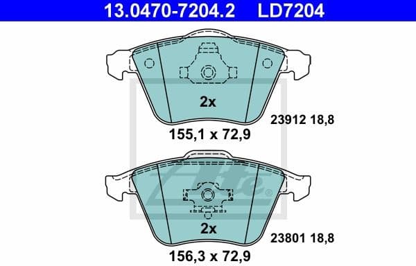 Brake Pad Set, disc brake ATE Ceramic 13.0470-7204.2