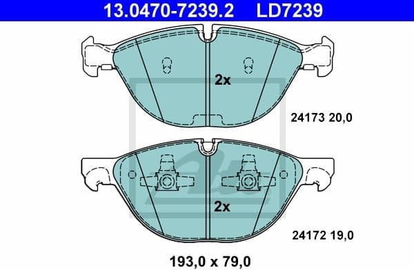 Brake Pad Set, disc brake ATE Ceramic 13.0470-7239.2