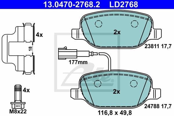 Brake Pad Set, disc brake ATE Ceramic 13.0470-2768.2