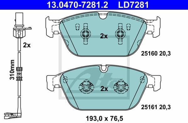 Brake Pad Set, disc brake ATE Ceramic 13.0470-7281.2