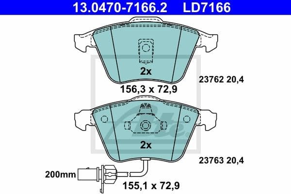 Brake Pad Set, disc brake ATE Ceramic 13.0470-7166.2