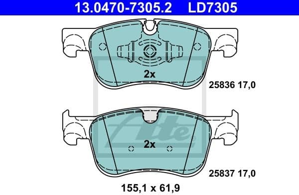 Brake Pad Set, disc brake ATE Ceramic 13.0470-7305.2