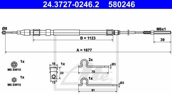 Cable Pull, parking brake 24.3727-0246.2