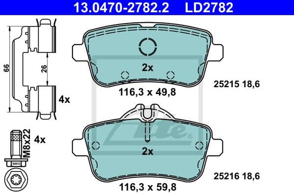 Brake Pad Set, disc brake ATE Ceramic 13.0470-2782.2