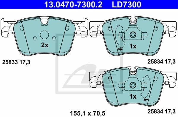 Brake Pad Set, disc brake ATE Ceramic 13.0470-7300.2