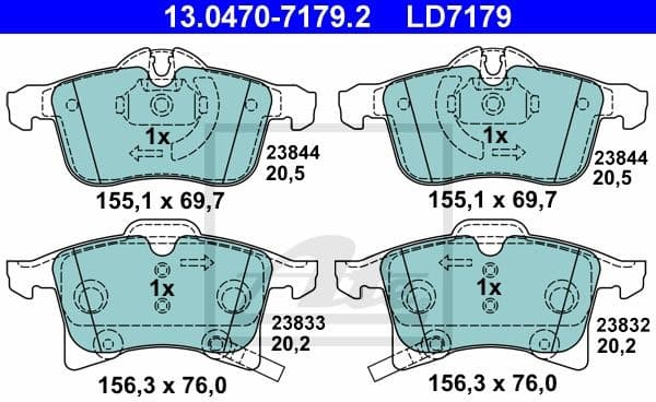 Brake Pad Set, disc brake ATE Ceramic 13.0470-7179.2