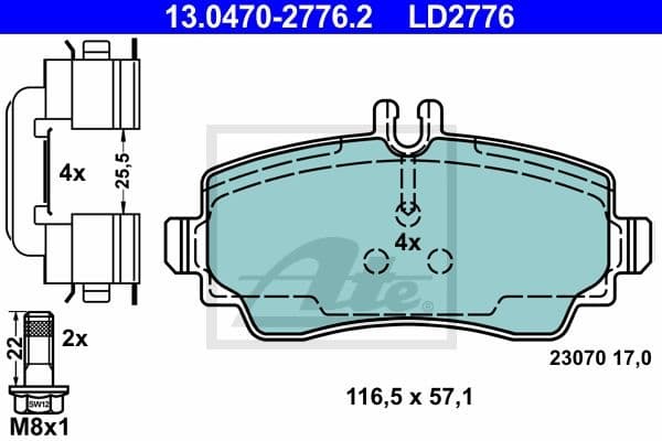 Brake Pad Set, disc brake ATE Ceramic 13.0470-2776.2
