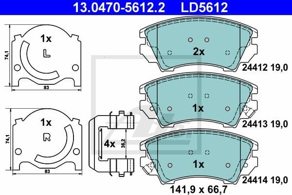 Brake Pad Set, disc brake ATE Ceramic 13.0470-5612.2