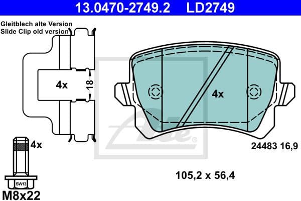 Brake Pad Set, disc brake ATE Ceramic 13.0470-2749.2 - image 2
