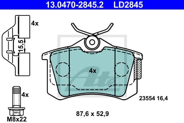 Brake Pad Set, disc brake ATE Ceramic 13.0470-2845.2