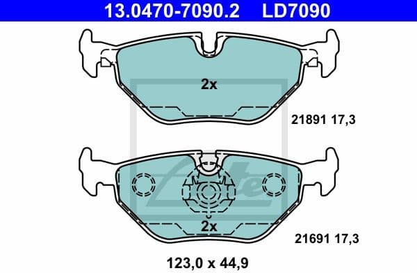 Brake Pad Set, disc brake ATE Ceramic 13.0470-7090.2