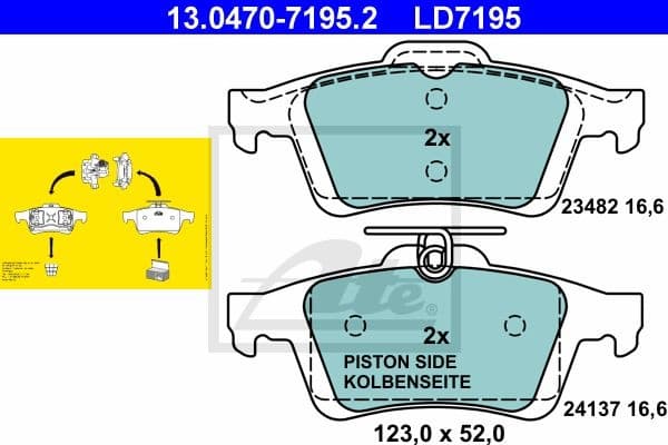 Brake Pad Set, disc brake ATE Ceramic 13.0470-7195.2