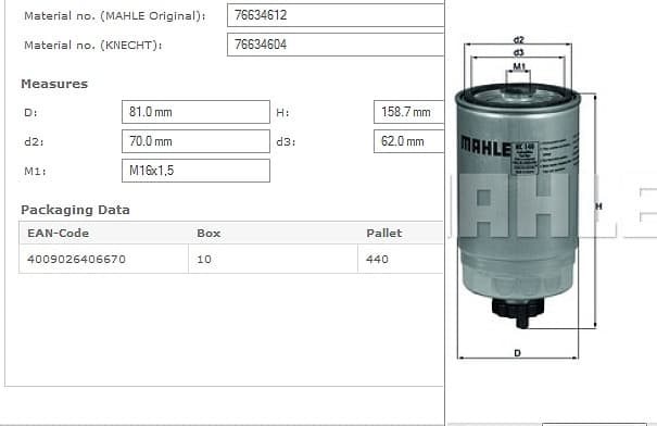 Filter diesel fuel KC140