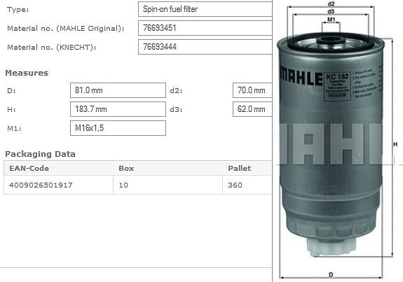 Filter diesel fuel KC182