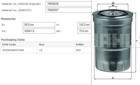 Filter diesel fuel KC208