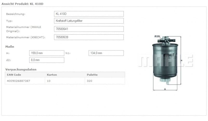 Filter diesel fuel KL410D
