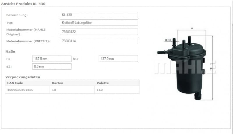 Filter diesel fuel KL430