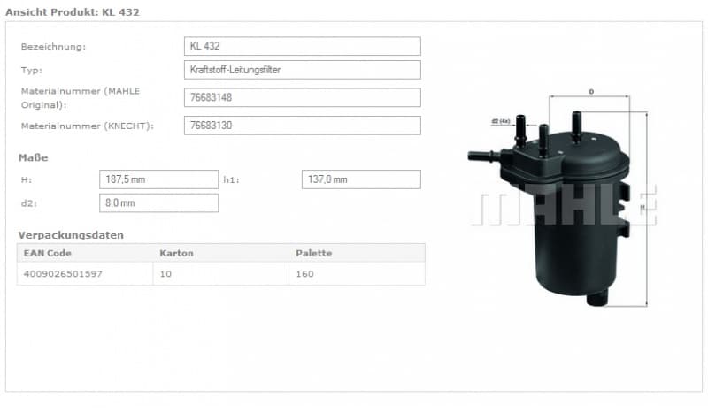 Filter diesel fuel KL432