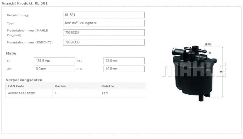 Filter diesel fuel KL581 - image 3