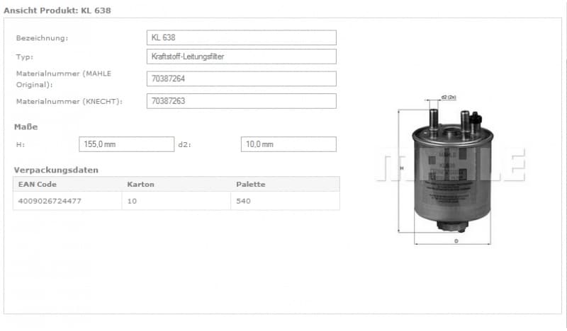 Filter diesel fuel KL638