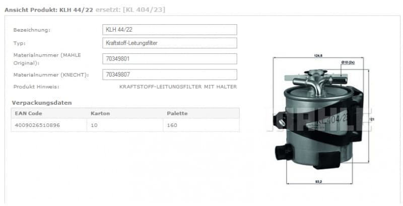 Filter diesel fuel KLH44/22