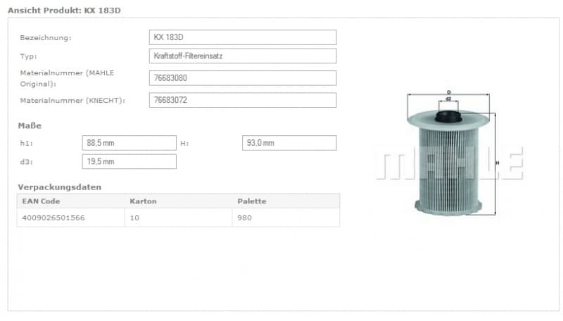 Filter diesel fuel KX183D - image 4