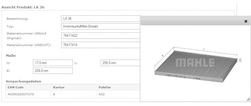 Filter, cabin air LA36