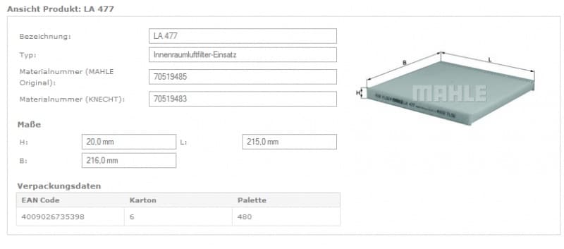 Filter cabin LA477 - image 8
