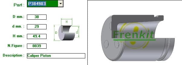 Brake caliper piston rear P384903