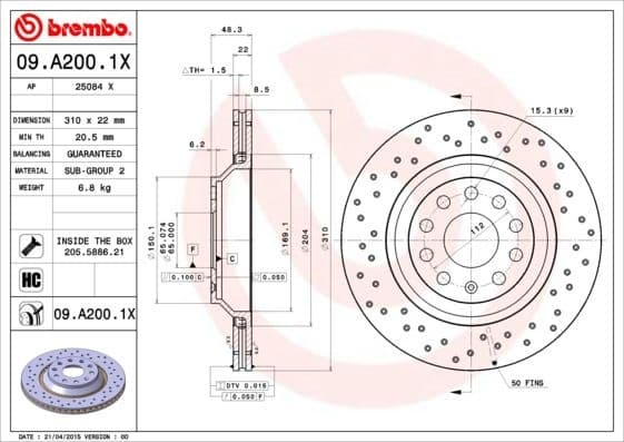Brake Disc XTRA LINE - Xtra 09.A200.1X