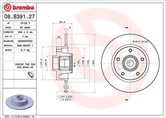 Brake Disc PRIME LINE - With Bearing Kit 08.B391.27
