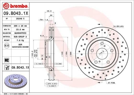 Brake Disc XTRA LINE - Xtra 09.B043.1X