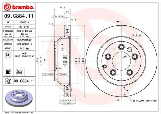 Brake Disc PRIME LINE - UV Coated 09.C884.11