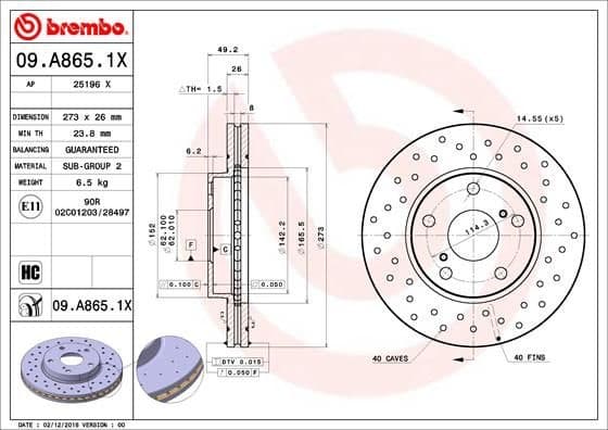Brake Disc XTRA LINE - Xtra 09.A865.1X