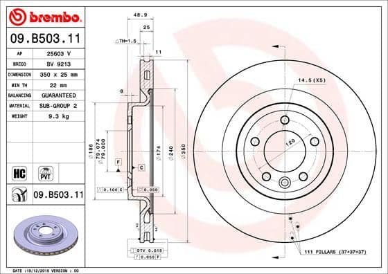 Brake Disc PRIME LINE - UV Coated 09.B503.11