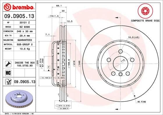 Brake disc, 1pcs FRONT, Top Quality 09.D905.13