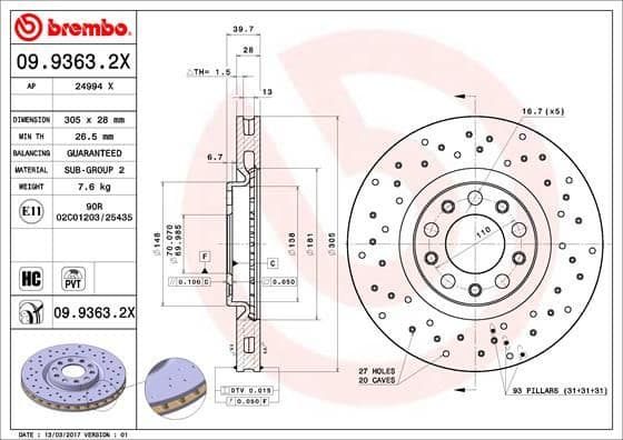 Brake Disc XTRA LINE - Xtra 09.9363.2X