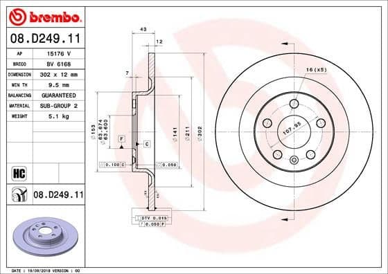 Brake discs kit rear, (2pcs), Top Quality 08.D249.11