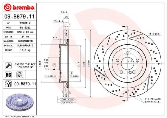 Brake disc, 1pcs REAR, Top Quality 09.B879.11