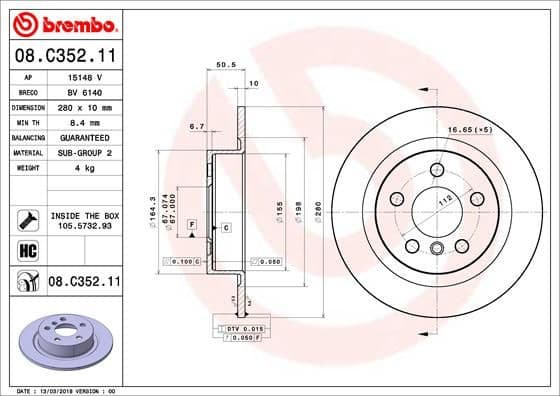 Brake discs kit rear, (2pcs), Top Quality 08.C352.11