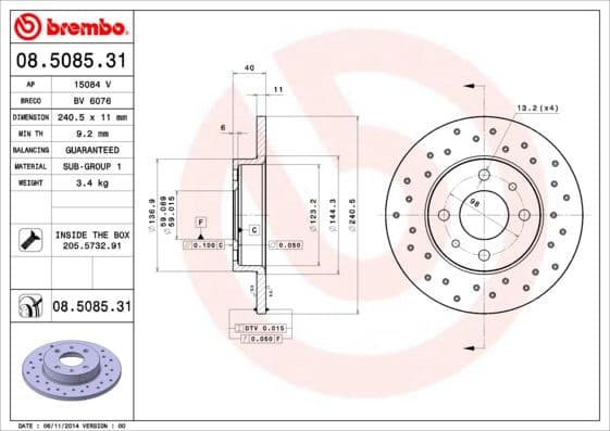 Brake Disc PRIME LINE - UV Coated 08.5085.31